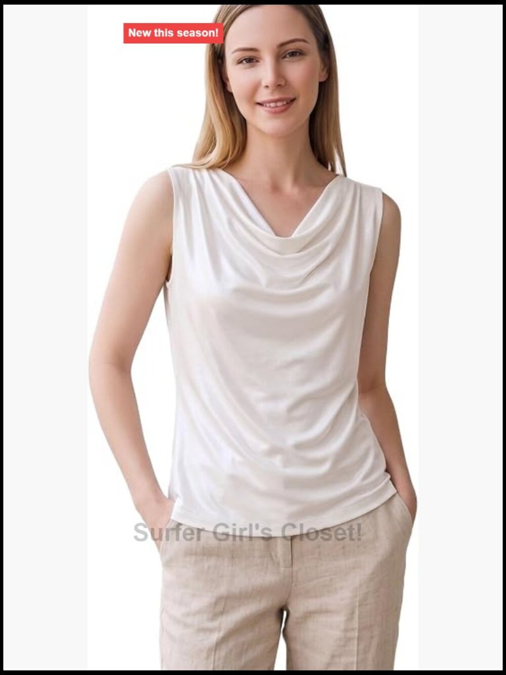 100% Pure Mulberry Silk Tank Top Women Cowl Neck Sleeveless Dressy Blouse